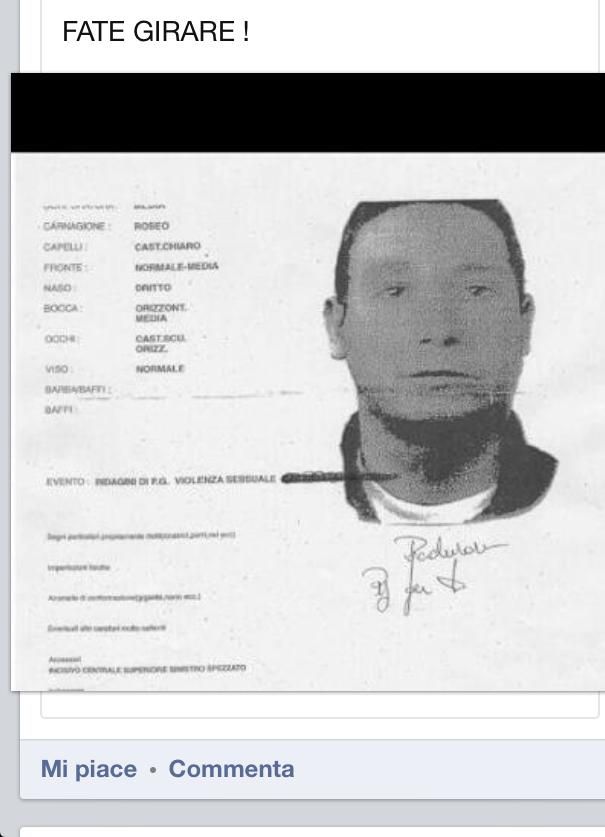 Diffuso l'identikit dello stupratore di Velletri (Foto)