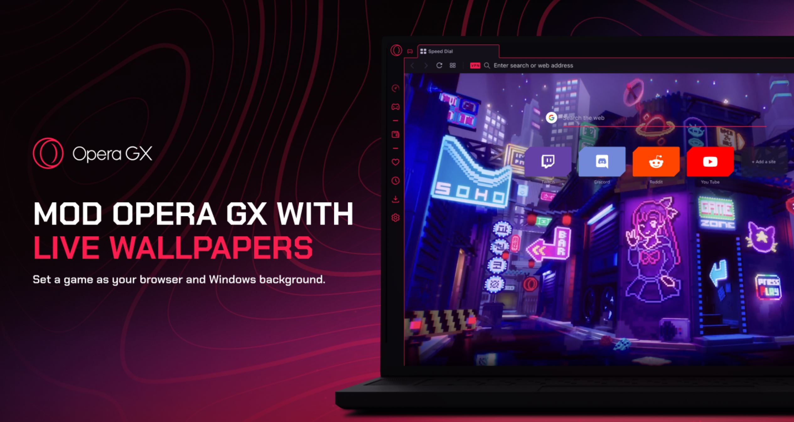 Opera GX - impostare un gioco come sfondo del browser e di Windows