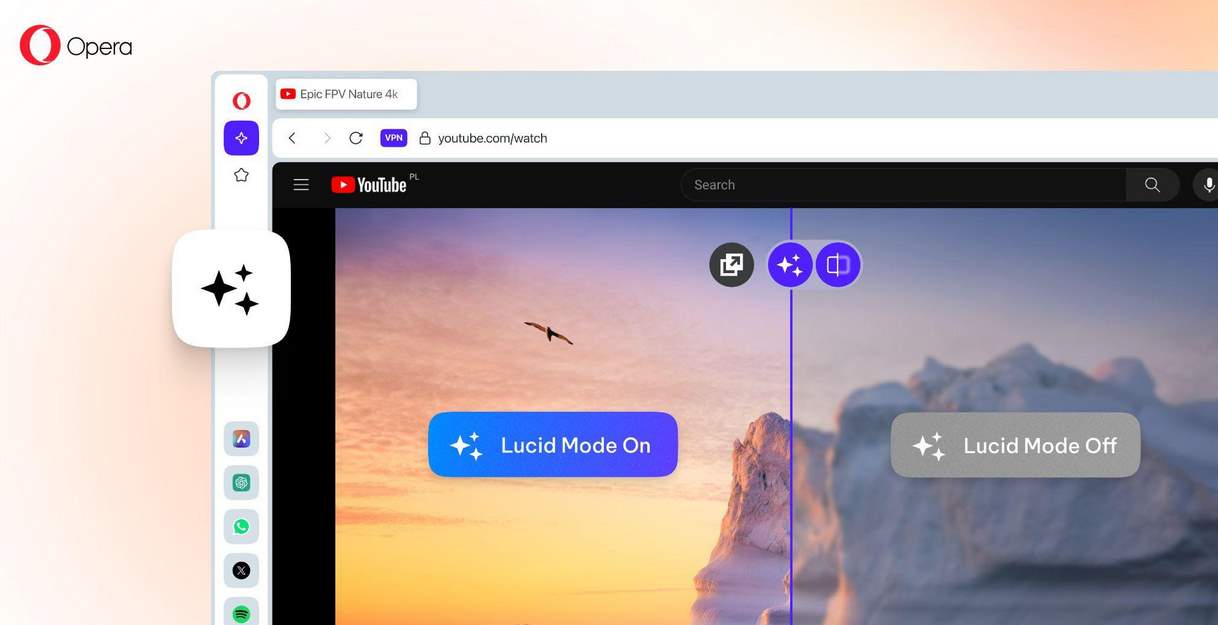 Opera: aggiornamenti alla modalità Lucid e sfondi 