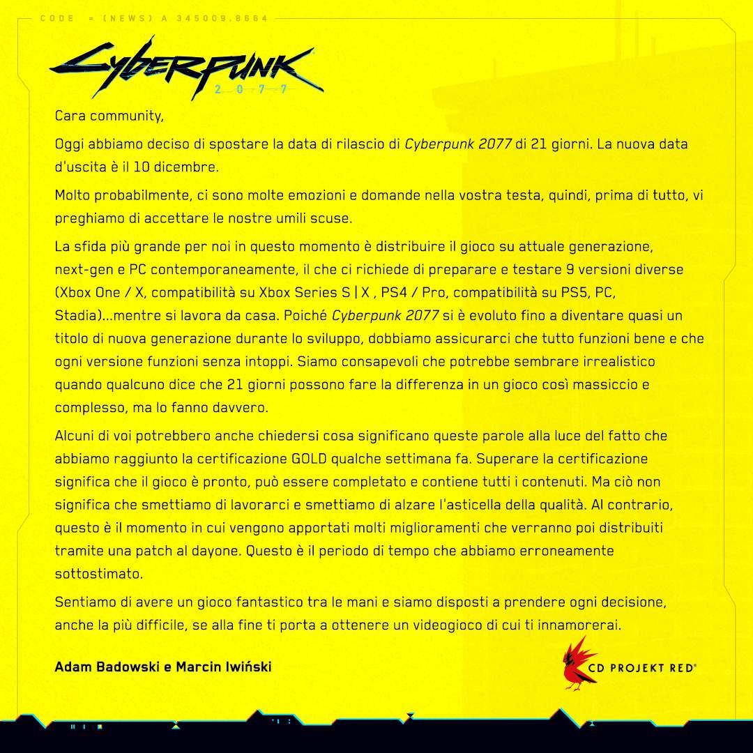 Cyberpunk 2077 rinviato ancora Cyberpunk 2077 rinviato ancora