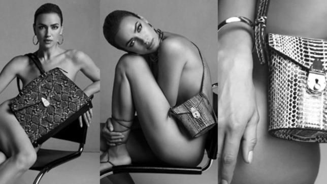 Cosa guardate? Irina Shayk nuda copre l’inguine solo con la borsa