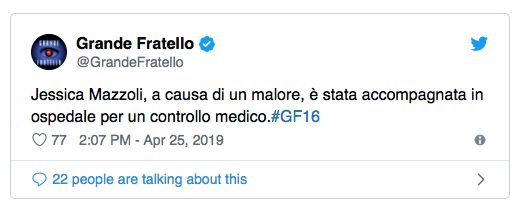 E' in ospedale! Malore per Jessica Mazzoli al Grande Fratello