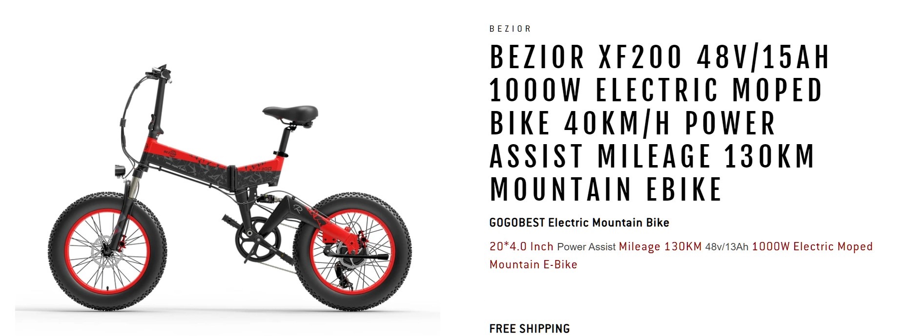 bici elettrica Bici Elettrica Beziors XF200 : Motore da 1000 W fino a 40 km/h