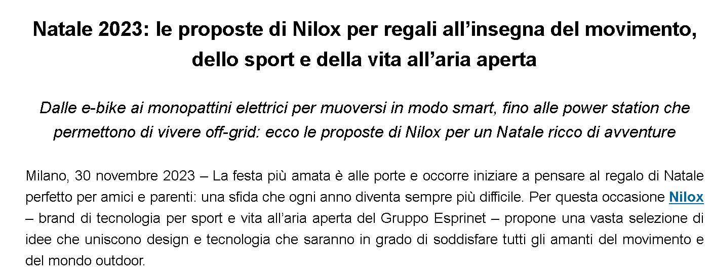 Natale 2023: le proposte di Nilox per regali all’insegna del movimento