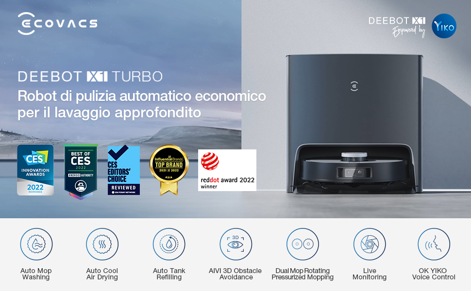 ECOVACS DEEBOT X1 TURBO : Robot di pulizia automatico economico per il lavaggio approfondito