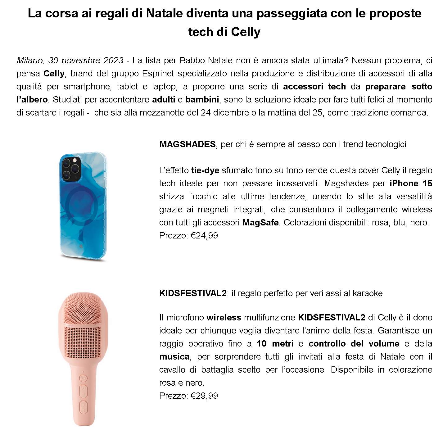 Corsa ai regali di Natale - le proposte tech di Celly