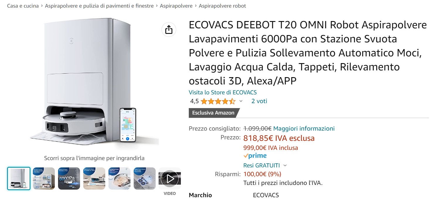 ecovacs deebot Ecovacs DEEBOT T20 OMNI: Il Robot Aspirapolvere Lavapavimenti e Sollevamento Automatico Moci