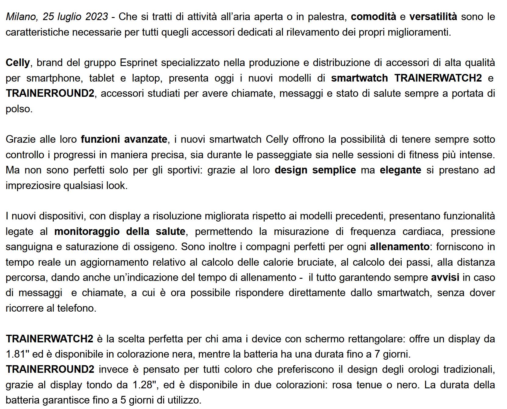 Nuovi smartwatch Celly: sempre connessi anche durante l’attività sportiva