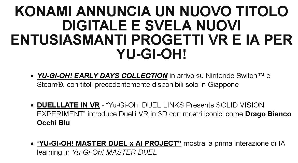 konami nuovo KONAMI: nuovo titolo, progetti VR e IA per Yu-Gi-Oh!