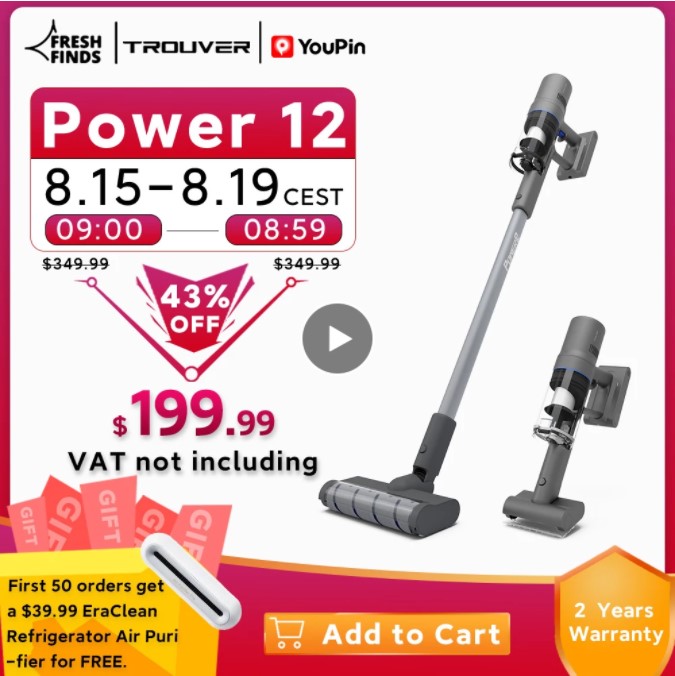 Aspirapolvere Senza Fili Youpin Trouver Power 12 : Estremamente potente e leggerissimo