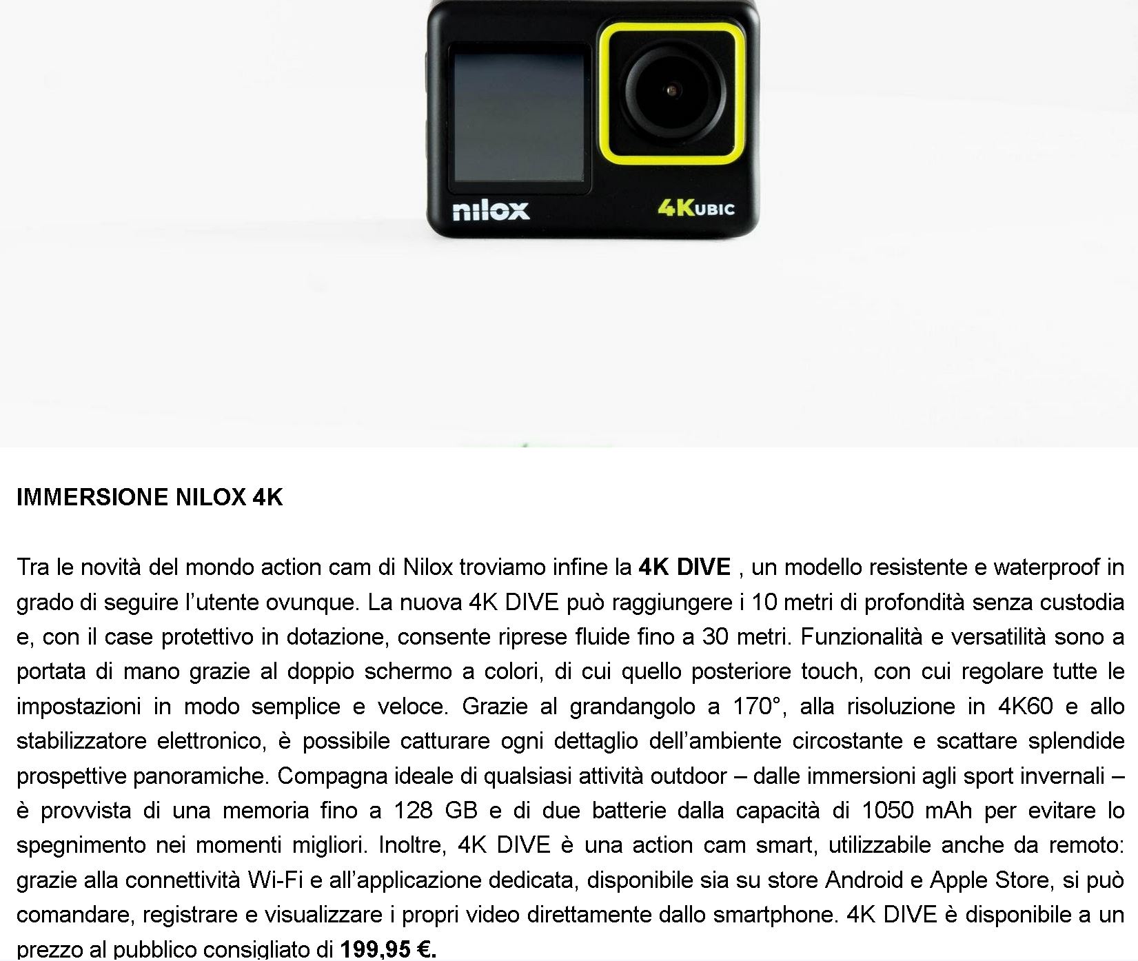 Nilox lancia una nuova linea di action cam
